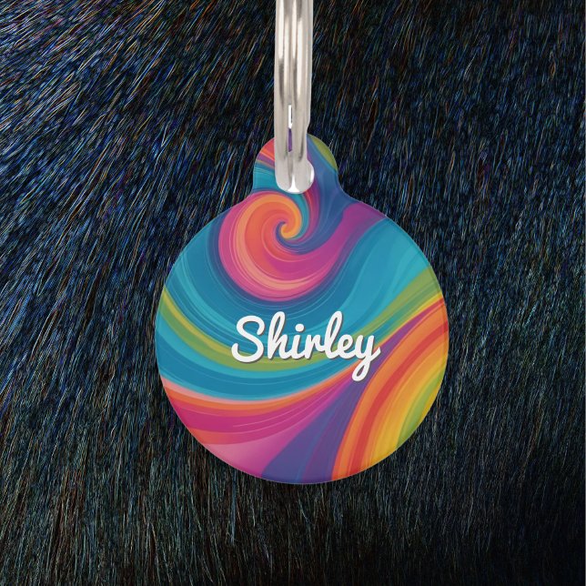 Médaillon Pour Animaux Super Retro Flèches colorées Personnalisé (A groovy, personalized dog ID tag, with colorful retro swirls design)
