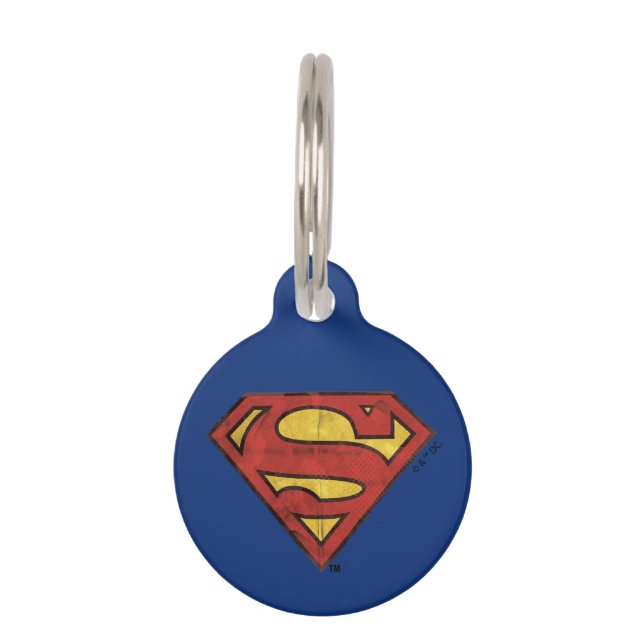 Médaillon Pour Animaux Superman S-Shield | Logo Grunge Black Outline (Devant)