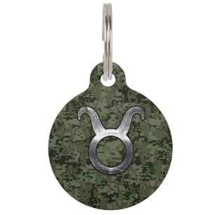 Médaillon Pour Animaux Sybole Taurus Zodiac sur Camo numérique vert olive