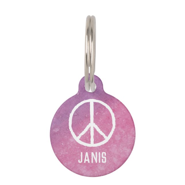 Médaillon Pour Animaux SYMBOLE DE PAIX AQUATIQUE (Rose) (Devant)