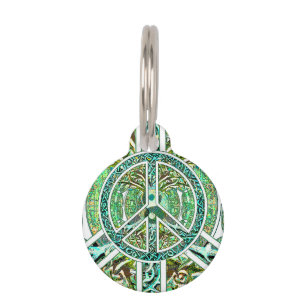 Médaillon Pour Animaux Symbole de paix, Yin Yang, arbre de la vie en vert