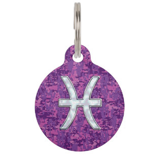 Médaillon Pour Animaux Symbole de Pisces Zodiac sur Fuchsia Digital Camo