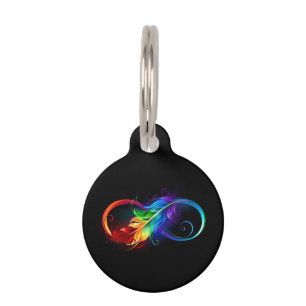 Médaillon Pour Animaux Symbole d'infini avec plume arc-en-ciel