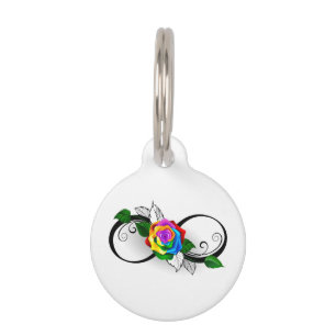 Médaillon Pour Animaux Symbole d'infini avec Rose arc-en-ciel