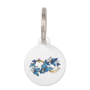 Médaillon Pour Animaux Symbole Infini de Papillons Morpho Bleus