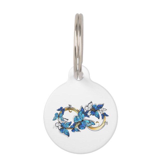 Médaillon Pour Animaux Symbole Infini de Papillons Morpho Bleus (Devant)