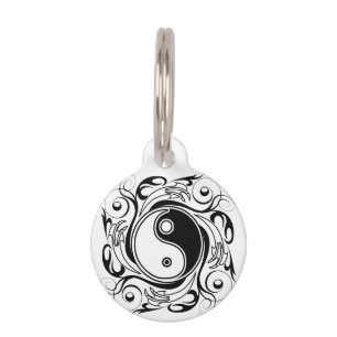 Médaillon Pour Animaux Symbole Yin & Yang Tatouage Noir et Blanc