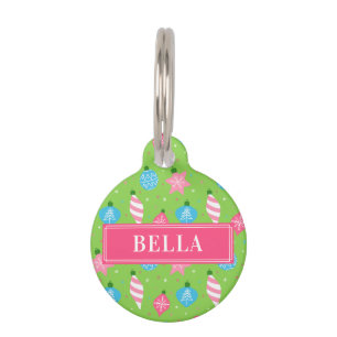 Médaillon Pour Animaux Sympa Noël Festif Vert rose Personnalisé Nom du ch