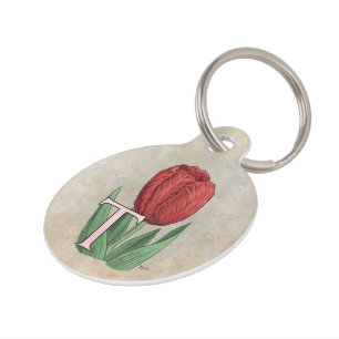 Médaillon Pour Animaux T pour le monogramme de fleur de tulipe