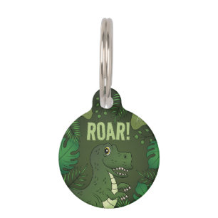 Médaillon Pour Animaux T-Rex mignon avec plantes tropicales vertes Texte 