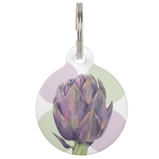 Médaillon Pour Animaux Tag d'Artichauts violets points ronds pour animal