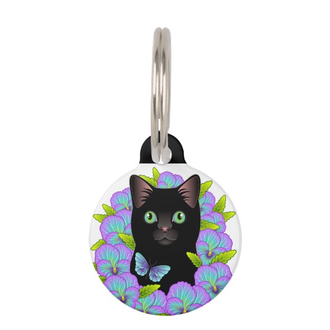 Médaillon Pour Animaux Tag de chat noir personnalisable - Accessoire de K (Devant)