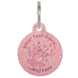 Médaillon Pour Animaux Tag de chat rose avec Violon Nom de l'animal