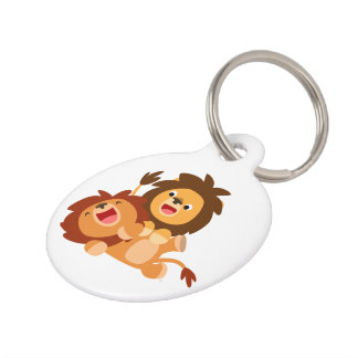 Médaillon Pour Animaux Tag de deux mignonnes caricatures jouées Lions Chi