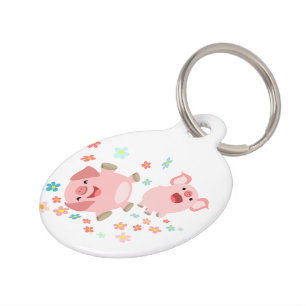 Médaillon Pour Animaux Tag de deux mignons cochons de dessin dans le chie