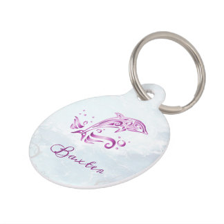 Médaillon Pour Animaux Tag de la marionnette ronde de dauphin magenta
