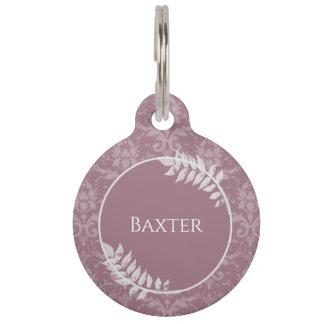 Médaillon Pour Animaux Tag de marionnette ronde Mauve Elegant Damask