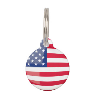 Médaillon Pour Animaux Tag de poète ronde avec drapeau américain