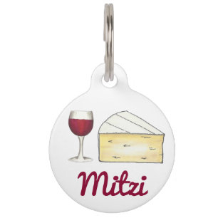 Médaillon Pour Animaux Tag personnalisé Rouge Vin Brie Fromage Alimentati