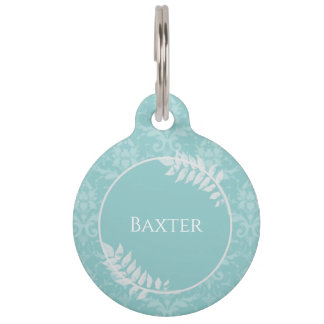 Médaillon Pour Animaux Tag turquoise Elegant Damask Round Pet