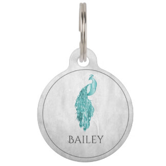 Médaillon Pour Animaux Tag turquoise Elegant Peacock Round Pet