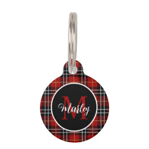 Médaillon Pour Animaux Tartan à carreaux moderne monogramme nom personnal
