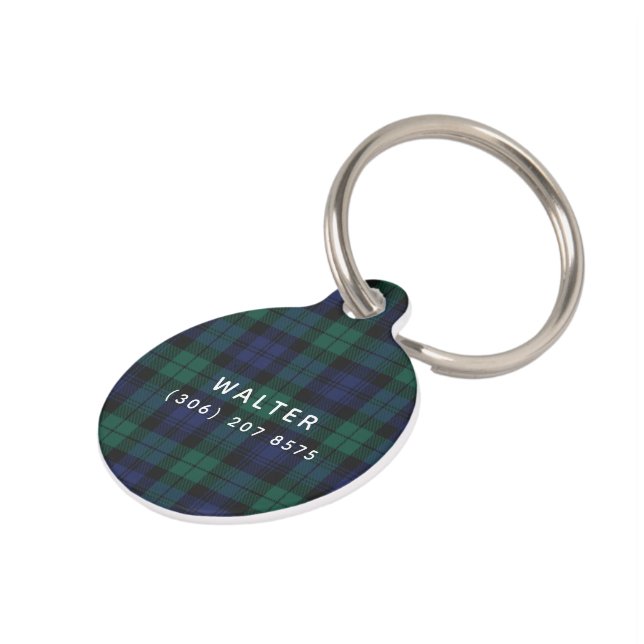 Médaillon Pour Animaux Tartan Festif Classique Vert Rustique (Côté )