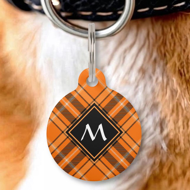 Médaillon Pour Animaux Tartan Orange Halloween (Créateur téléchargé)