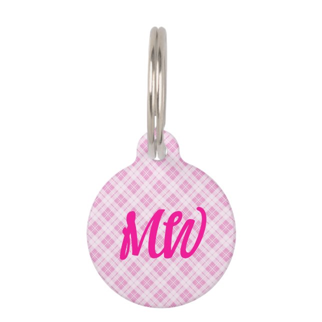 Médaillon Pour Animaux Tartan rose clair motif de Noël Monogramme (Devant)