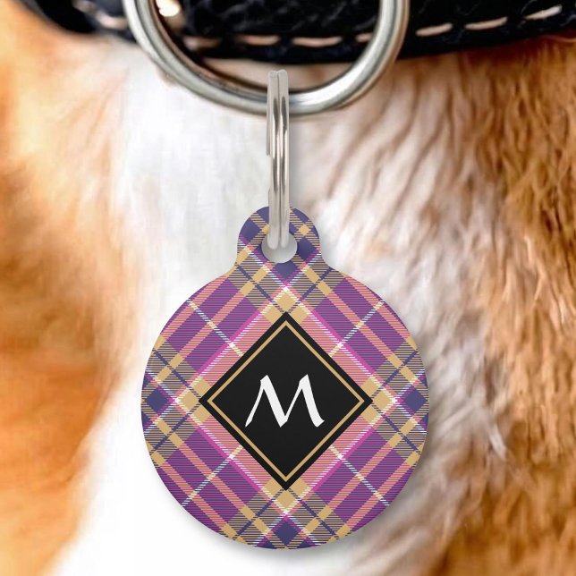 Médaillon Pour Animaux Tartan Rose, Or et Bleu (Créateur téléchargé)