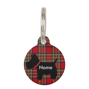 Médaillon Pour Animaux Tartan rouge foncé de Scottie