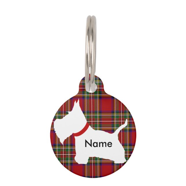Médaillon Pour Animaux Tartan rouge foncé de Westie (Devant)