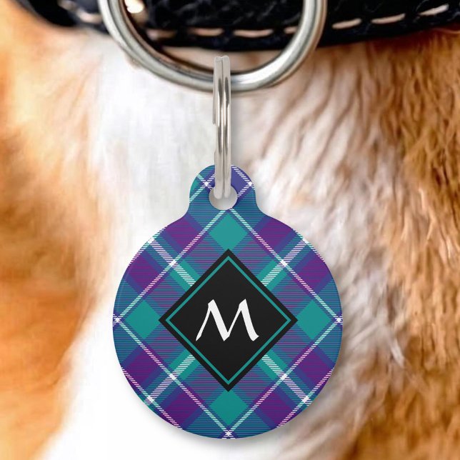 Médaillon Pour Animaux Tartan Vert de Mer, Violet et Bleu (Créateur téléchargé)