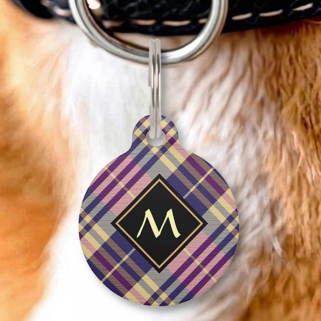 Médaillon Pour Animaux Tartan Violet, Or et Bleu (Créateur téléchargé)
