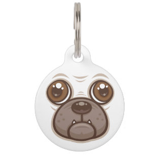 Médaillon Pour Animaux Tasse Chien de Dessin Animé Tête de Pug