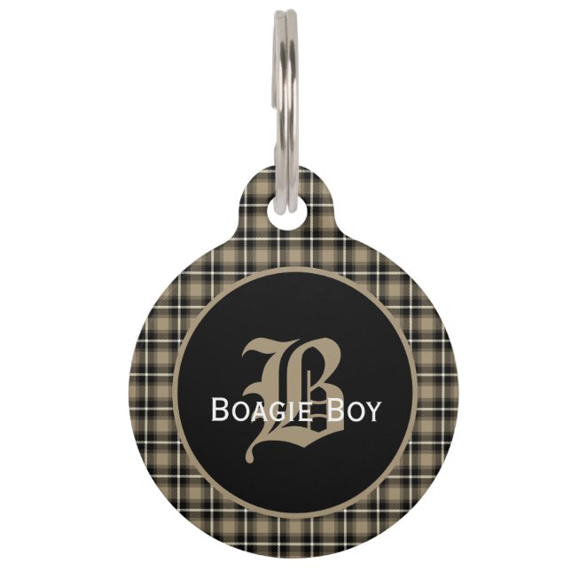 Médaillon Pour Animaux Taupe Scottish Plaid Monogramme Grand (Devant)