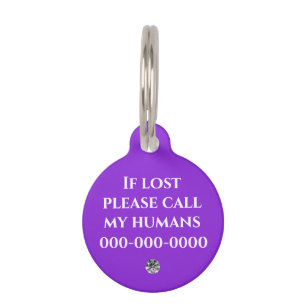 Médaillon Pour Animaux Téléphone personnalisé nom violet Gem Rhinestone B