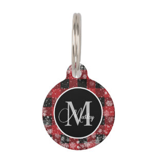 Médaillon Pour Animaux Tendance carreau de buffle rouge flocons de neige