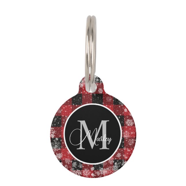 Médaillon Pour Animaux Tendance carreau de buffle rouge flocons de neige  (Devant)