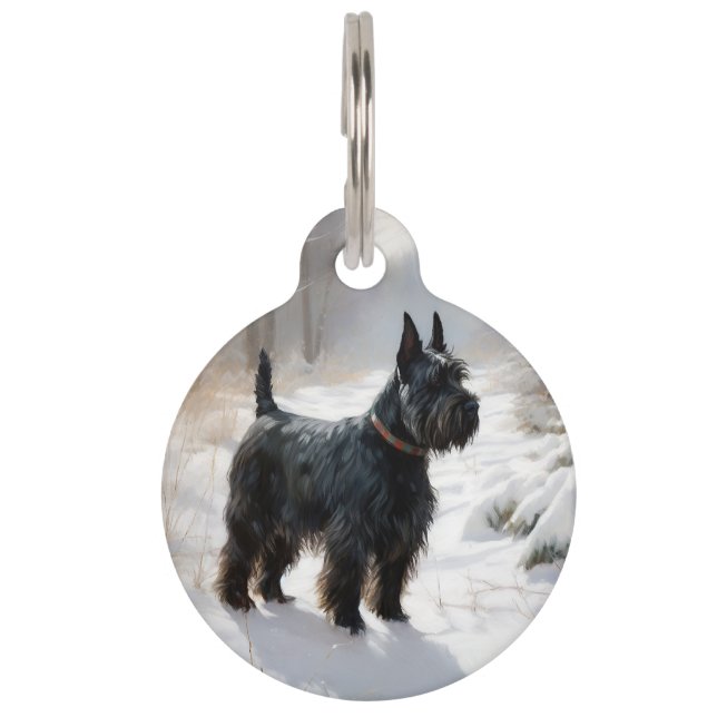 Médaillon Pour Animaux Terrier Écossais Noël Laissez Tomber la Neige (Devant)