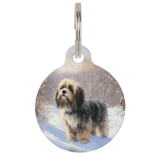 Médaillon Pour Animaux Terrier Tibétain Laissons Il Neige Noël (Devant)