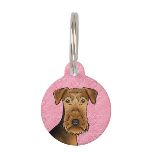 Médaillon Pour Animaux Tête de chien mignon Airedale Terrier sur des coeu