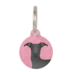 Médaillon Pour Animaux Tête de chien mignon Greyhound Italien Noir Cœurs