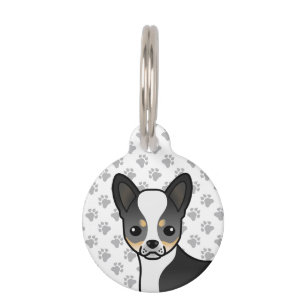 Médaillon Pour Animaux Tête de Chihuahua à poil lisse tricolore noir