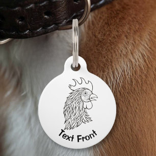 Médaillon Pour Animaux Tête de coq en dessin au trait
