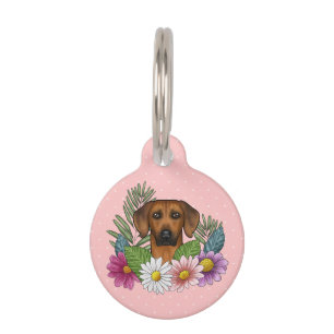 Médaillon Pour Animaux Tête de Ridgeback de Rhodésie Fleurs Colorées sur