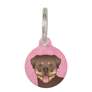 Médaillon Pour Animaux Tête de rottweiler rouge et fauve sur des cœurs ro