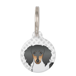 Médaillon Pour Animaux Tête de teckel à poil long piebalde noir et feu
