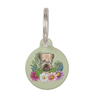 Médaillon Pour Animaux Tête de Terrier Irlandais à Poil Souple Fleurs Col