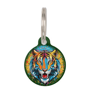 Médaillon Pour Animaux Tête de tigre couleurs arc-en-ciel taches de peint